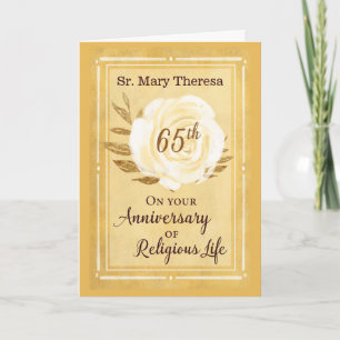 Cartão 65th Anniversary of Religious Life Nun White Rose
