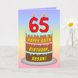 Cartão 65th Birthday — Fun Cake & Candles, w/ Custom Name