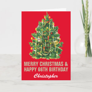 Cartão 66º aniversário feliz e feliz Natal vermelho e Dou