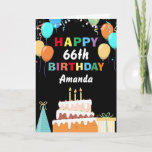 Cartão 66.º aniversário feliz Balões coloridos cozinham p<br><div class="desc">66º aniversário feliz Balões coloridos fazem negro com nome personalizado. Para mais personalização,  clique no botão "Personalizar" e use nossa ferramenta de design para modificar este modelo.</div>