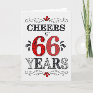 Cartão 66.º aniversário Saúde no Padrão Preto Branco Verm