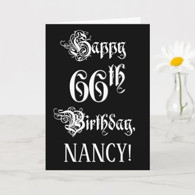 Cartão 66.o aniversário: Rico, Script Elegante + Nome Per (Planta pequena)