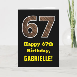 Cartão 67º Aniversário: Nome, Padrão de Grão de Madeira F
