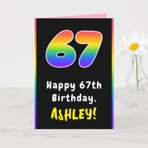 Cartão 67.º aniversário: Arco-Íris Colorido nº 67, Nome P