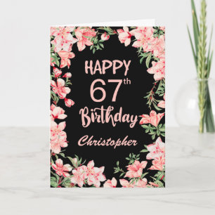 Cartão 67.º Aniversário Pink Peach Watercolor Floral Blac