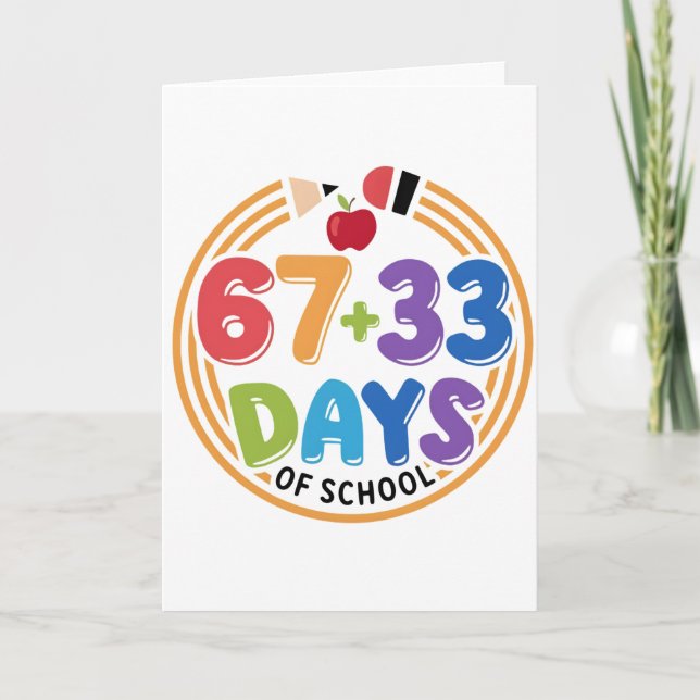 Cartão 67 + 33 Dias de Escola Diversão Colorida Sala de A (Frente)