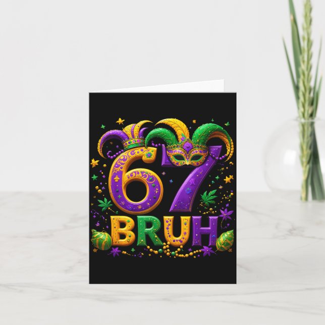 Cartão 67 Bruh Jester Hat Feather Mask Mardi Gras Fleur D (Frente)