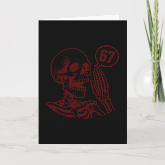 Cartão 67 Esqueleto de Halloween Six Seven Meme Brainrot  (Frente)