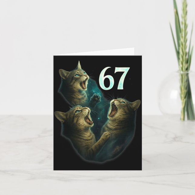 Cartão 67 Meme Cat Howling At 67 Funny 6 7  (Frente)