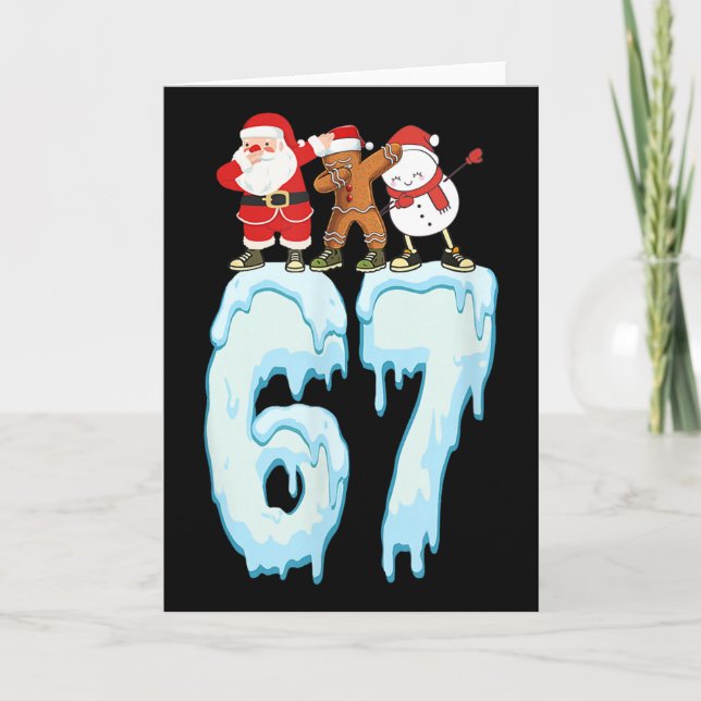 Cartão 67 Meme de Natal 6 7 Números Seis Sete Divertido I (Frente)