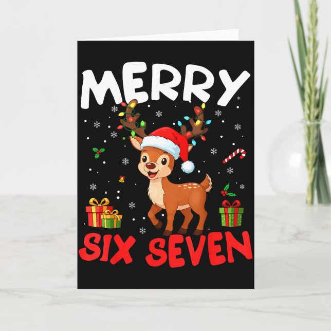 Cartão 67 Meme Merry Six Seven Reindeer Funny Christmas W (Frente)
