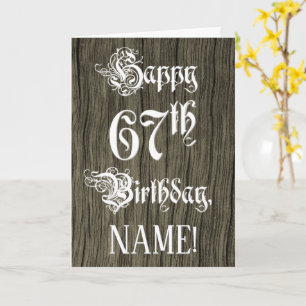 Cartão 67.o Aniversário: Rico, Texto Elegante; Faux Wood