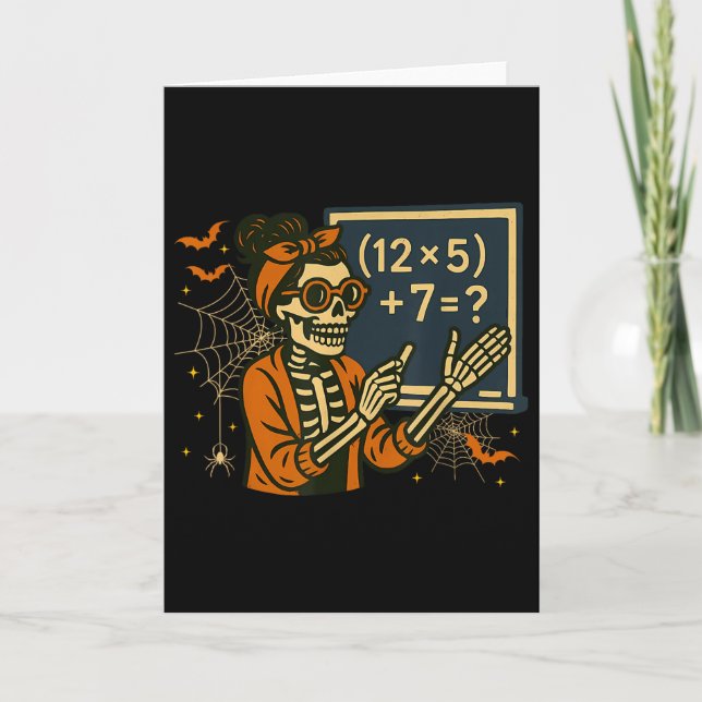 Cartão 67 Professor Esqueleto de Halloween Seis Sete Meme (Frente)