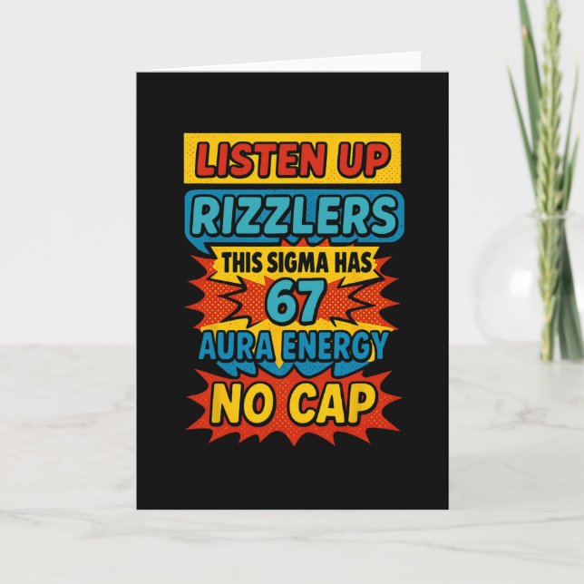 Cartão 67 Six Seven 6 7 Design de Meme Engraçado 6 7 Sigm (Frente)