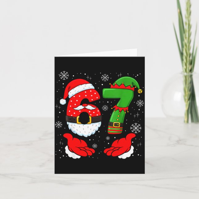 Cartão 67 Six Seven Funny Santa Hand 6 7 Meme Christmas M (Frente)