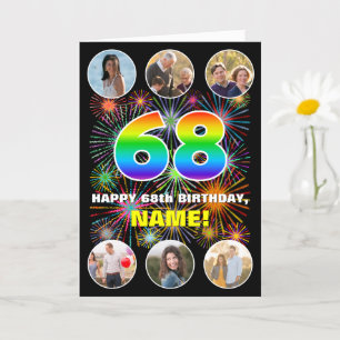 Cartão 68.º aniversário: Divertido Rainbow #, nome person