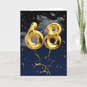 Cartão 68.º Aniversário do Balão Mylar Dourado e do Ca