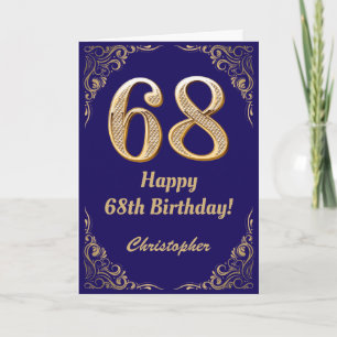 Cartão 68.º aniversário Marinho azul e Dourado quadro de