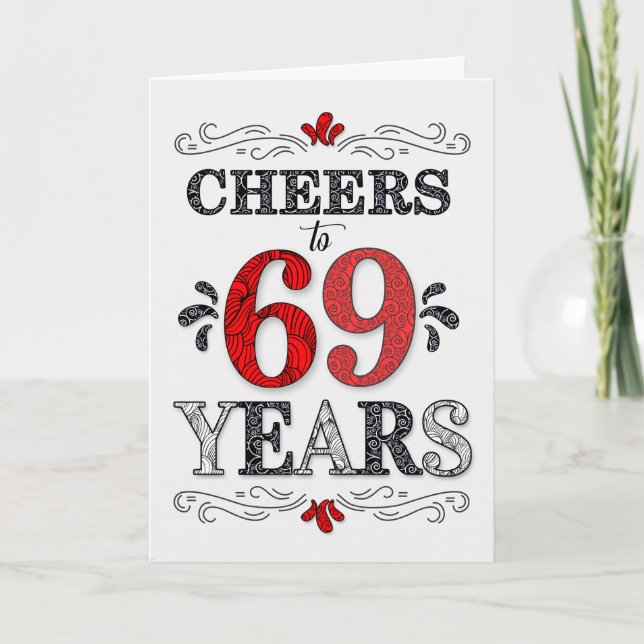 Cartão 69º aniversário da Saúde em Padrão Preto Branco Ve (Frente)