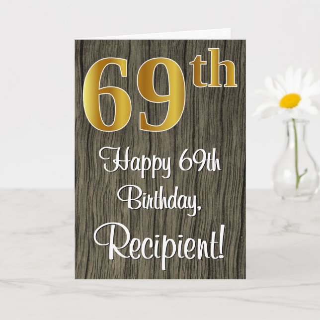 Cartão 69º Aniversário: Elegante com Estilo Falso Dourado (Planta pequena)