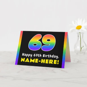 Cartão 69.º aniversário: Arco-Íris Colorido nº 69, Nome P