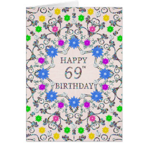 Cartão 69th Birthday Abstract Flowers
