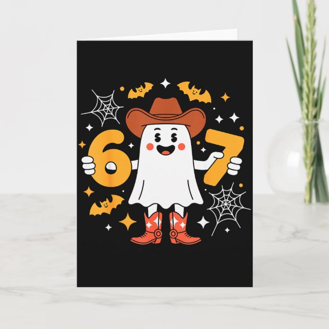 Cartão 6 7 Halloween Ghost 67 Meme Gen Alpha Six Seven  (Frente)