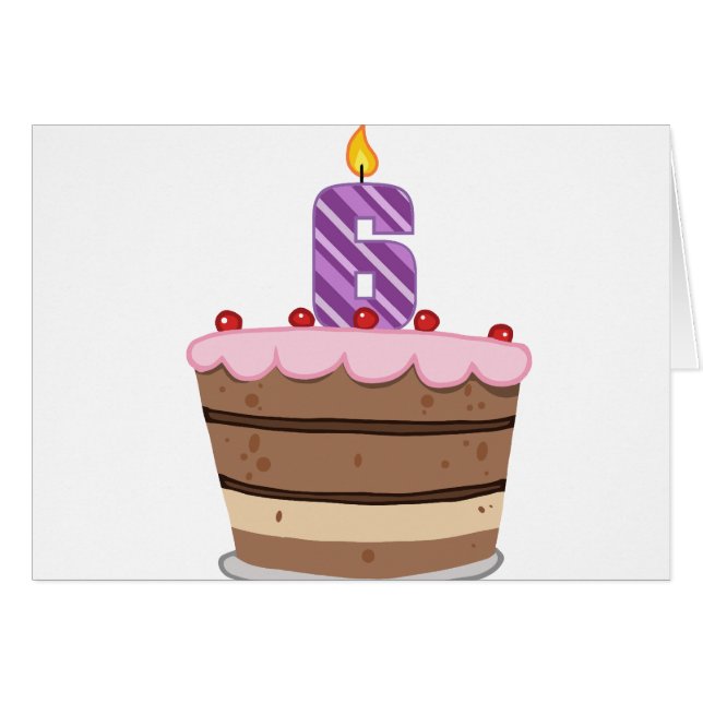 Cartão 6 anos no Bolo de Aniversário (Frente Horizontal)