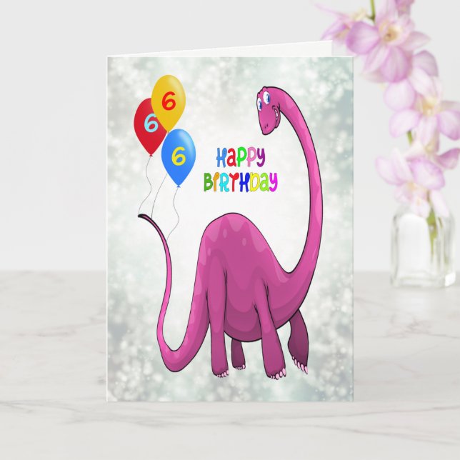 Cartão 6 Birthday Dinossaur and Ballons (Orquídea)