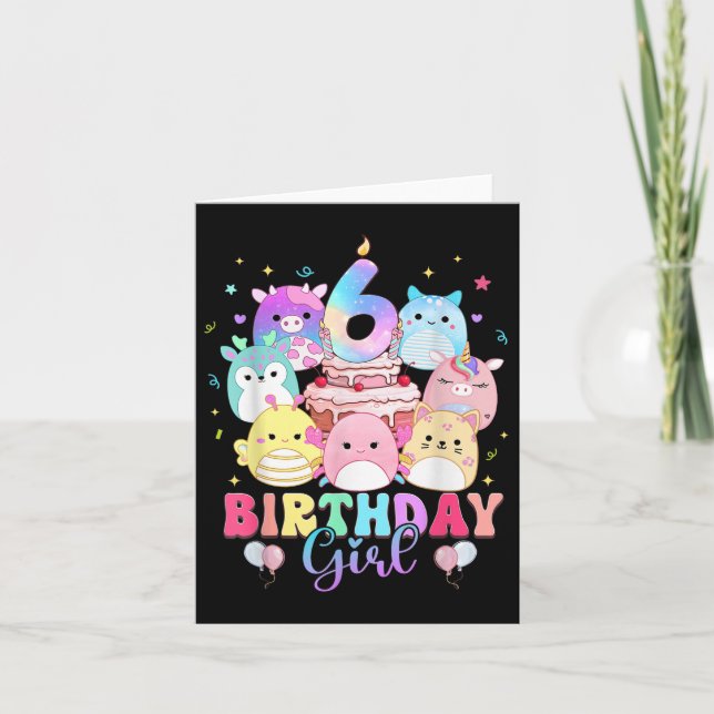 Cartão 6 Birthday Girl Squish Squad Mallow, 6 anos, G (Frente)