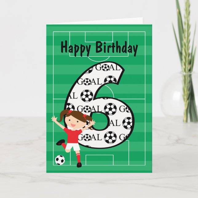 Cartão 6 Birthday Red and White Soccer Girl 1 (Frente)