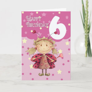 Cartão 6th birthday card with cute ladybug fairy