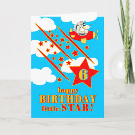 Cartão 6th Birthday Little Star Cute Animals in a Plane