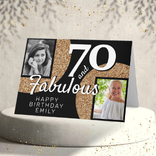Cartão 70 and Fabulous Gold Glitter 2 Photo 70th Birthday