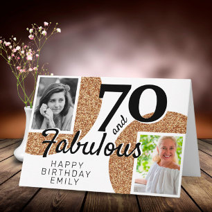 Cartão 70 and Fabulous Gold Glitter 2 Photo 70th Birthday