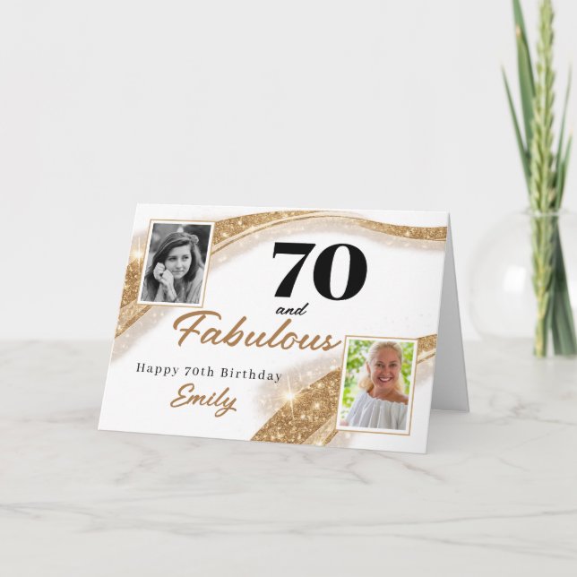 Cartão 70 and Fabulous Gold Glitter Photo 70th Birthday (Frente)