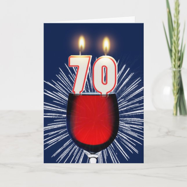 Cartão 70 aniversário com vinho e velas (Frente)