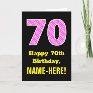 Cartão 70 Aniversário: Listras e Corações Rosa "70" + Nom