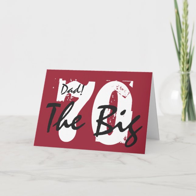 Cartão 70 Aniversário, pai, branco, letras negras em verm (Frente)