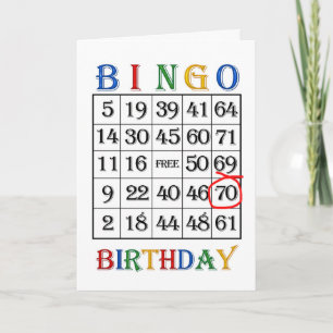 Cartão 70 Birthday Bingo