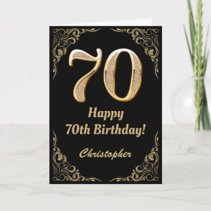 Cartão 70 Birthday Black and Dourado Glitter Frame