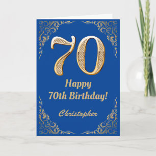 Cartão 70 Birthday Blue e Dourado quadro Glitter