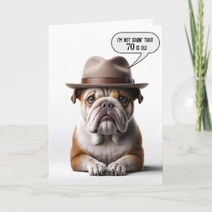 Cartão 70 Birthday Bulldog Com Fedora