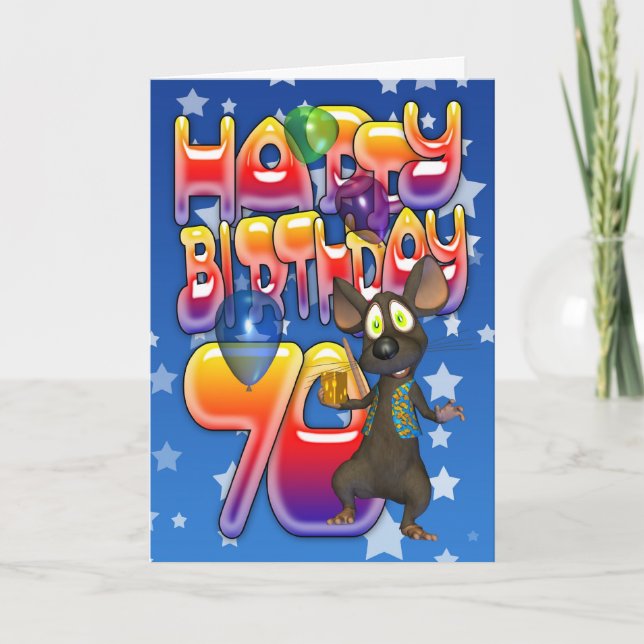 Cartão 70 Birthday Card bonitinha com ratinho (Frente)