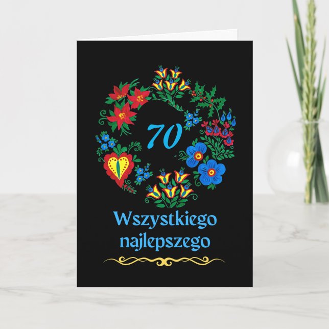 Cartão 70 Birthday em polonês Wszystkiego najlepszego (Frente)