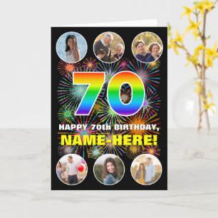Cartão 70 Birthday: Rainbow # divertido, nome personaliza