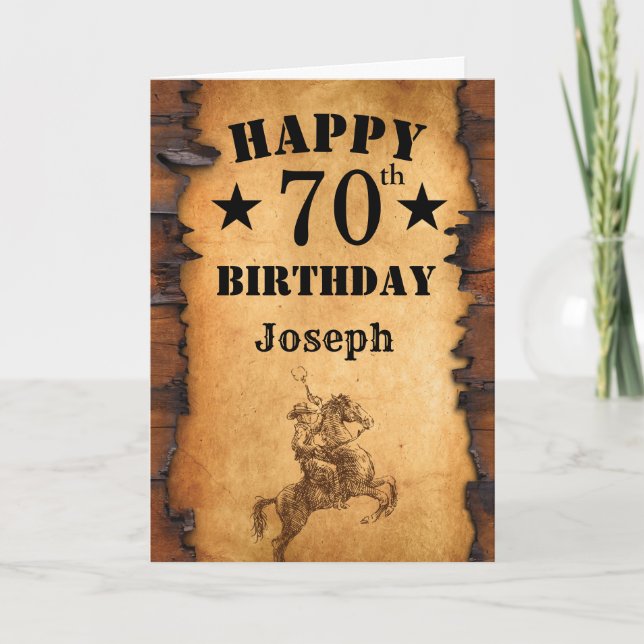 Cartão 70 Birthday Rustic Country Western Cowboy Horse (Frente)
