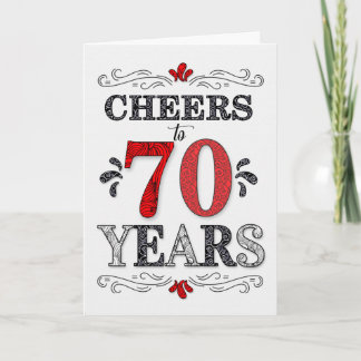 Cartão 70 Birthday Saúde no Padrão Negro Branco Vermelho