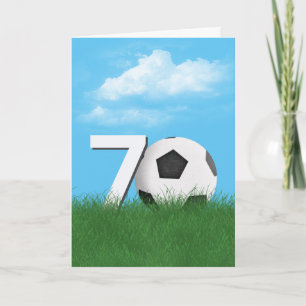 Cartão 70 Birthday Soccer Ball in Green Grass