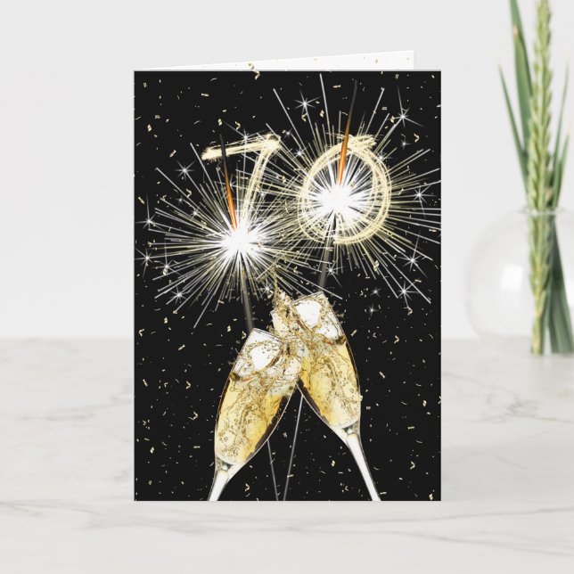 Cartão 70 Birthday Sparklers e Champagne Toast (Frente)